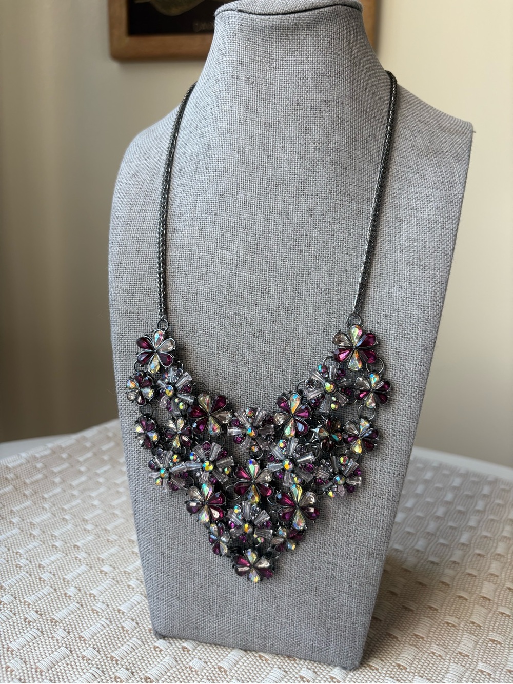 Statement Flower Bib Necklace in Iridescent Purple Goth Glam Whimsygoth